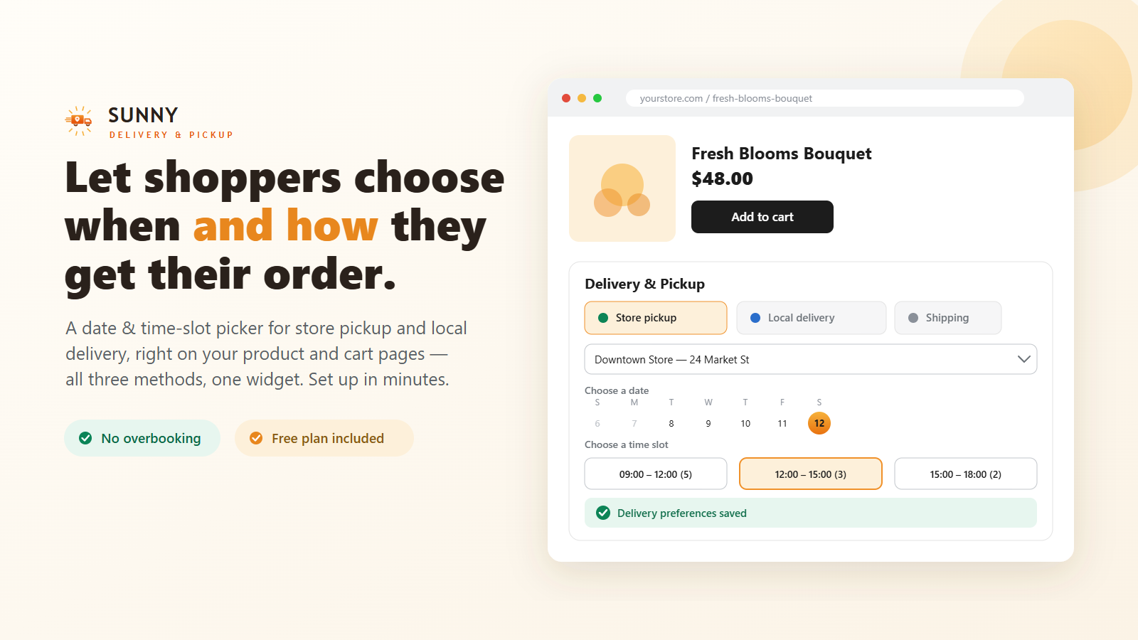 The widget on a product page with pickup and delivery tabs